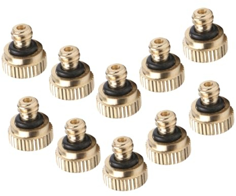 LOORGVEL 10 Piezas Boquillas Nebulización Cobre Atomizador Presión Pulverizador Manguera Jardín Resistente y Fácil Conectar Sistema Enfriamiento Exterior