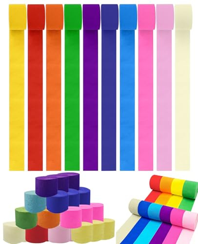 SEESUNO 30 Rolls Hanging Crepe Paper Rolls, 10 Colors 4.5 cm x 10 m Streamers Party Decorations
