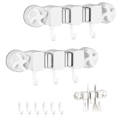 mimzemamz Colgador Escobas y Fregonas,Soporte Escobas Pared 2 Soportes 3 Ganchos,Organizador de Herramientas Pared Resistente al Agua,Robusto Duradero para Jardines,Baños,Cocinas y Balcones