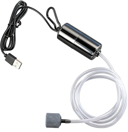 Luftpumpe Aquarium Mini USB, Kompakte Sauerstoffpumpe mit Luftstein für Aquarien, Ideal für Süß- und Meerwasseraquarien, Energieeffizient, Leise, USB betrieben, Kompakte Aquarienbelüftung