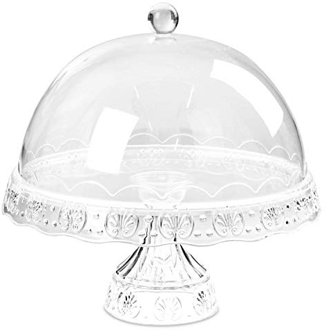 UNIQUE HOME LIVING UHL Clear Cake Stand with Dome Lid 29cm Acrylic Cake Display Stand with Dome Cover for Weddings Birthdays Party Afternoon Tea, Muffins Cupcakes Desserts Display Pedestal