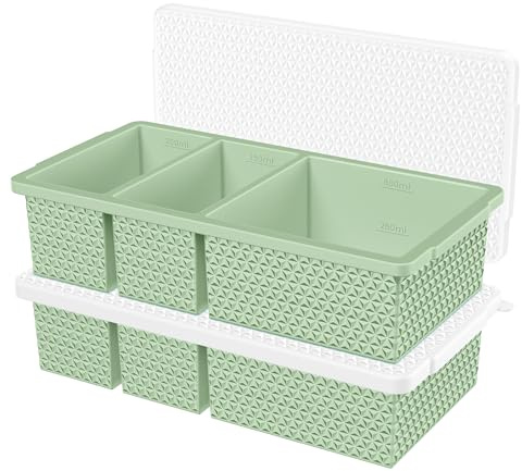Silicone Freezer Trays with Lid (2-Pack), 1-Cup & 2-Cup Silicone Freezer Molds, Stackable Soup Cubes Freezer Tray with Lid for Portion Control,Food Storage & Meal Prep, Oven & Dishwasher Safe
