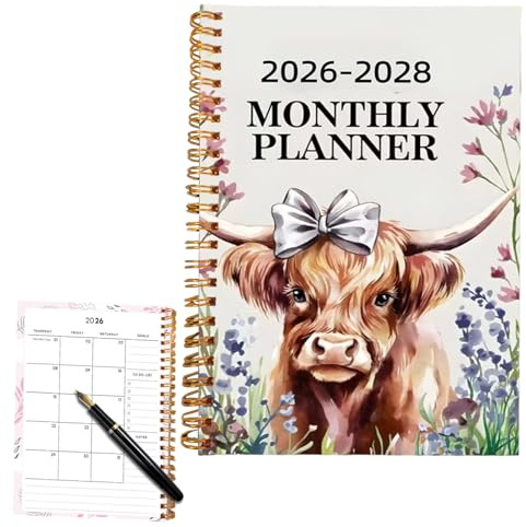 Ihdjasg 2026-2028 månadsplanerare 3 år – dagligt anteckningsblock med 50 sidor och spiralbindning, månadsplanerare anteckningsbok design | för barn skriva kontor skola vänner helgdagar
