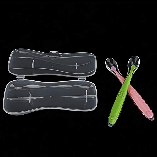 Thonlai Cucchiaio in Silicone per Neonati, Cucchiaio per Pappa con Punta Morbida con Scatola da Viaggio, Sicuro per Bambini Sopra i 4 Mesi, Senza BPA, Lavabile in Lavastoviglie, Facile da (verde+rosa)