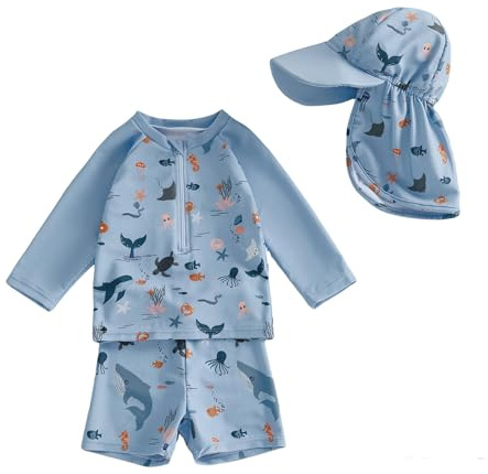 UUAISSO Traje Baño Manga Larga con Protección contra Erupciones para Bebé Niño Pequeño con Sombrero para el Sol Traje baño de Uso Profesional