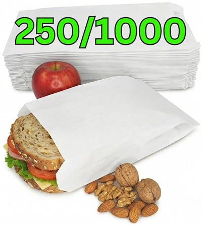Loxato 250 Sachets Papier Kraft Alimentaire Sandwich - Blanc 15x6,5x28 cm