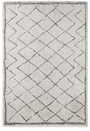 Mint Rugs Loft Teppich Hochflor Wohnzimmer-Teppich Weich Flauschig Langflor Shaggy Flokati Geometrisches Muster für Wohnzimmer Küche Flur oder Schlafzimmer Creme Grau 80x150 cm