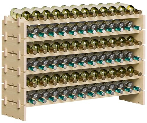 Smartxchoices 72 Bottles Stackable Modular Wine Rack, 6-Tier 72 Slots Floor Wine Storage Stand Wooden Wine Holder Display Shelves, Wobble-Free, Solid Wood, Floor Free Standing