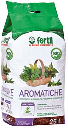 Fertil Aromatiche Terriccio Alta Qualità per Basilico Rosmarino Timo Maggiorana Prezzemolo 25 Litri 7,5kg