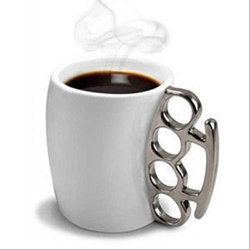Knuckle Duster Mugg - Kaffe, Tekanna Keramisk, Rolig, Vänner Vit och Svart (Vit Kopp Med Silverhandtag)