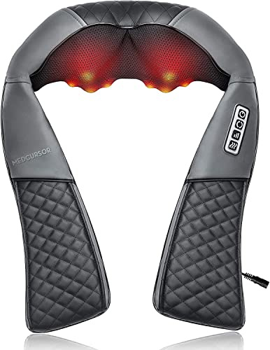Medcursor Neck Massager, Portable Electric Shiatsu Back Massage Device with Heat, Deep Tissue 3D Kneading Pillow for Muscle Pain Relief, Mother’s Day Gift (No Battery)