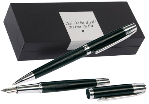 Juwelier Schönschmied - Schreibset Inklusive Geschenk-Etui mit Wunschgravur - Metall-Kugelschreiber (schwarzschreibend) & Metall-Füller Schreibset mit Box mit Gravur