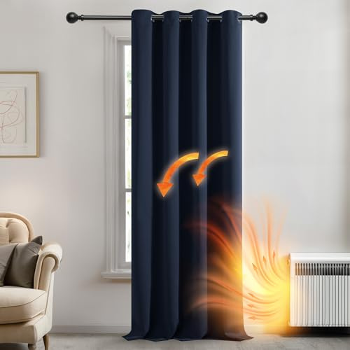 Deconovo Thermal Insulated Blackout Curtain for Bedroom 52x 90 Navy Blue 1 PANEL