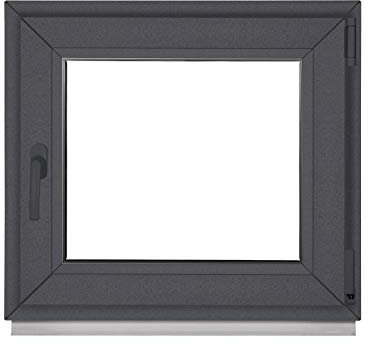 Komforta Ventana de plástico antracita para exterior/interior, todos los tamaños, 600 x 800 mm, PVC, 60 x 800 cm, doble acristalamiento DIN a la izquierda, inclinable, ventana de plástico