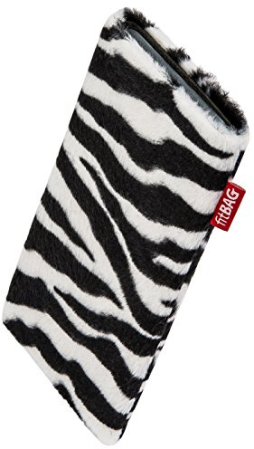 fitBAG Bonga Zebra Handytasche für Apple iPhone 12 / iPhone 12 Pro/iPhone 13 / iPhone 13 Pro Tasche aus Fellimitat mit Microfaserinnenfutter | Hülle mit Reinigungsfunktion | Made in Germany