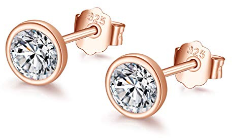 Shuxin Silber Damen Ohrstecker Ohrringe, 925 Sterling Silber Rose Gold Zirkonia Ohrstecker Ohrringe, Silber Unisex 6mm Klein Schlafen Knorpel Ohrstecker mit 5A Zirkonia, Kommt in Schmuck Geschenk Box