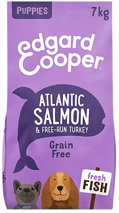 Edgard & Cooper Hundefutter, Welpen, Lachs & Truthahn, 7 kg, natürliches Trockenfutter ohne Getreide, Frischfleisch und ohne Zuckerzusatz, Proteinqualität