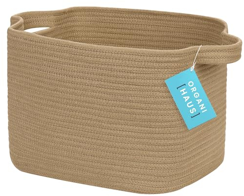 OrganiHaus cesta de cuerda de algodón 35 x 24 centímetros, organizador color miel con asas para bebé, juguetes o mantas