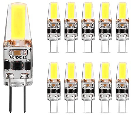 Lampadina LED G4, Nuova Lampadina LED G4 Dimmerabile 6W Sostituisce Lampadina Alogena 30-50W, Luce bianca (6000K), Angolo Fascio 360°, Senza Strobo, 12V-24V AC/DC, 10 pack (Luce bianca (6000K))