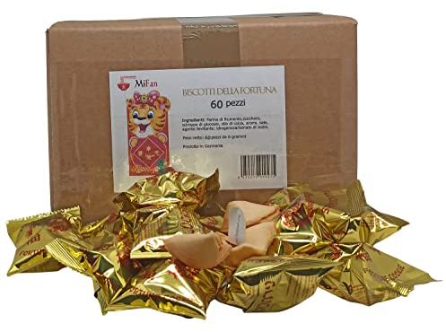 MiFan Fortuna Box - Biscotti della Fortuna Cinesi, Biglietti Profetici, Auguri in Italiano, Confezioni Varie, Sapore Vaniglia (60 Pezzi)