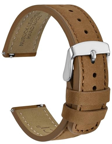 WOCCI 18mm Retro Leder Uhrenarmband für Herren und Damen, Ersatzarmband mit Silberne Schnalle (Hellbraun)