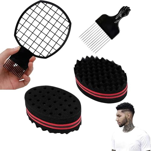 DXIA 4 Set Haarbürste Schwamm, mit großen Löchern Doppelseitiger, Magic Twist Haar Schwamm, DIY Schaum Lockenwickler Werkzeug, für Hair Afro Coil Haar Magic Beauty Werkzeug