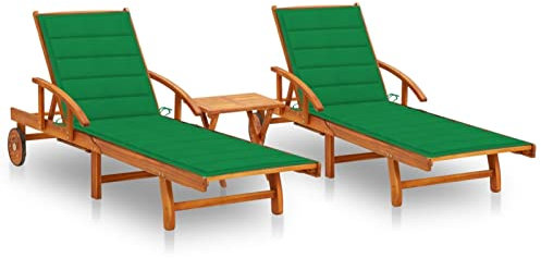 ZEYUAN Sonnenliegen 2 STK. mit Tisch und Auflagen, Gartenliege, Strandliege, Relaxliege, Saunaliege, Poolliege, Campingliege, Liege Garten, Massivholz Akazie