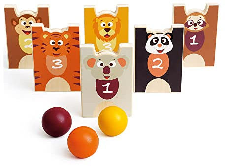 Scratch 276182553 2-in-1 Stapeln und Kegeln in einem Set, lustiges Kegelspiel und Tierestapeln für Kinder ab 3 Jahren, Holzspielzeug
