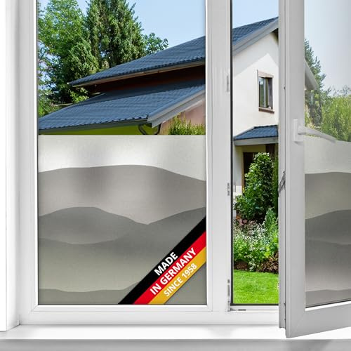 d-c-fix Premium Fensterfolie Mountains 45 cm x 1,5 m statisch haftend | Statische Sichtschutzfolie mit modernem Muster für Glasflächen – selbsthaftend, blickdicht, dekorativ
