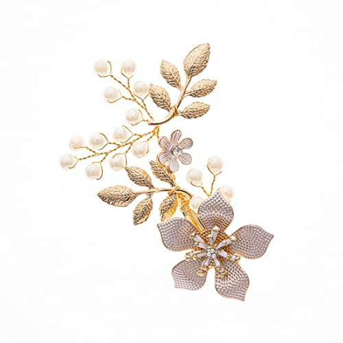JUSTUSNX Goldfarbene Braut-Blumen-Haar-Accessoires, Perlenkristall-Kopfschmuck, Hochzeits-Haarnadeln, Braut-Haarteil für Damen und Mädchen