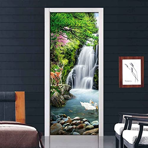 Türtapete Selbstklebend Türposter 3D Blick Auf Den See Mit Waldwasserfall 77 X 200 Cm Türaufkleber Fototapete 3D Effekt Türfolie Wandtattoo Wandbild - Diy Wohnzimmer Schlafzimmer Büro Wohnkultur Deko