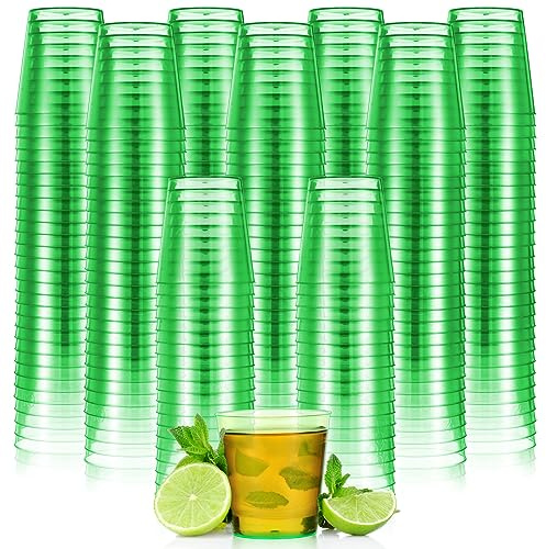 Tioncy 300 Pack 1oz Plastic Cups, Mini Reusable Shot Glasses 1oz Small Plastic Cups for Wedding, Halloween Party, Beer Taste Serving, Snacks Samples and Tastings(Green)