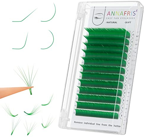 ANNAFRIS Wimpern Extensions Bunte Easy Fan Lashes Grün 0.07 LU 8-15mm Mix Farbig Selbstfächernde Wimpernverlängerung Russian Volume Wimpern Easy Fan Wimpern(Green 0.07-LU Mix)