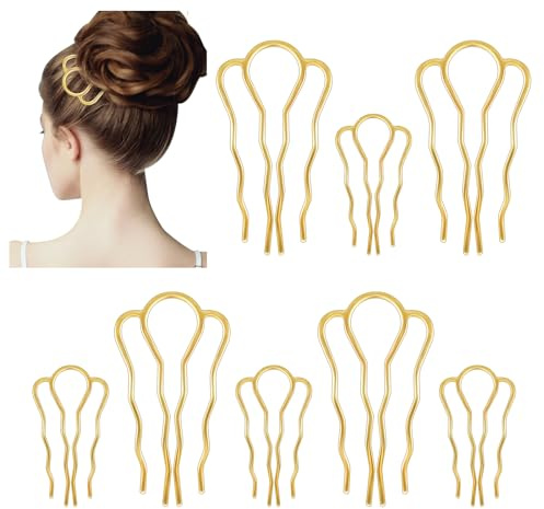 10 Pcs Forme de U Épingles à Cheveux en Métal, 4 Dents Épingle à Cheveux de Style Dame Torsion Épingle à Cheveux Doré, Broches Épingles à Chignon en Alliage de Zinc Épingle pour Femme Fille