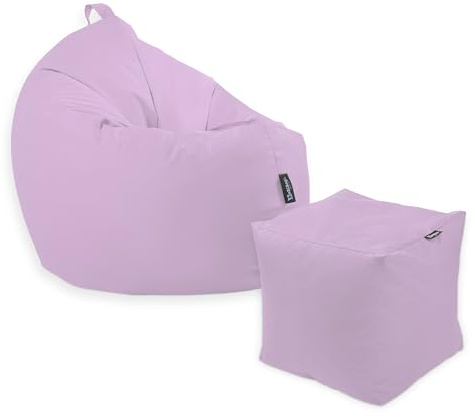 Premium 2-in-1 Sitzsack mit Füllung | Fußhocker | für Kinder & Erwachsene | Outdoor & Indoor | Sitzkissen | Bodenkissen | Wasser- & schmutzabweisend + Sitzpouf 35x35x35cm (Flieder, 125 CM + Sitzspouf)