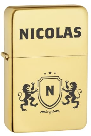 Benzin Feuerzeug in Gold mit Gravur als Geburtstagsgeschenk - Männer Geschenke zum Vatertag - Sturmfeuerzeug für Mann, Papa und Freund - Geschenk für Camper, Jäger und Wanderer