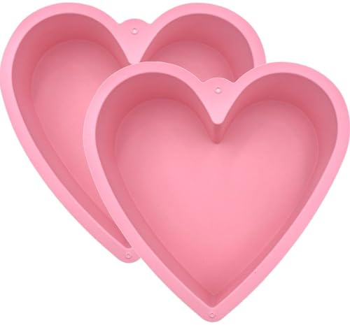 Dootafy 9 Inch Silicone Heart Shaped Cake Pans, 2 Pack Large Nonstick Heart Cake Mold for Baking, Cheesecake Tray for Valentine's Day