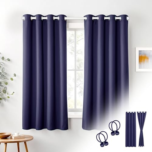 Cozyor Verdunklungsvorhänge Gardinen 2er Set mit Magnet-Raffhalter Thermogardine gegen Kälte, verdunkelnd, blau Ocean, Gardine mit Ösen für Schlafzimmer, Wohnzimmer, Kinderzimmer 160x135 cm