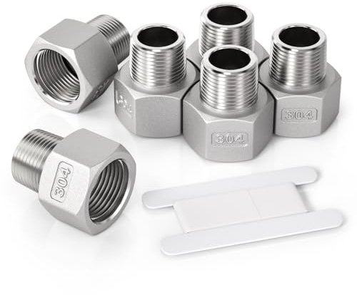 Bwintech 6 Pcs 1/4 Male to 3/8 Female BSP Thread Stainless Steel 304 Hex Bushing Reducing Connector for Pipe Connecting Conversion