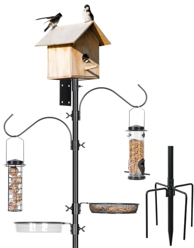 MIXXIDEA Vogelhaus-Ständer 203cm Höhenverstellbar Mit Universalständer-Set und 5 Zinken-Sockel für Garten, Außen, Wiese (Das Vogelhaus Ist Nicht Inbegriffen)