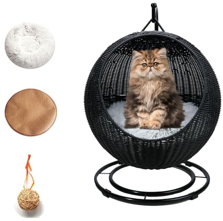 QLXYYFC Boho-Katzenschaukelbett, Katzenhängematte, Hängendes Katzenbett, Hängematte, Katzenschaukel mit Abnehmbarem Kissen, Geeignet für Katzen, Kleine Hunde, Kleine Tiere (Color : Noir, Size : 43cm