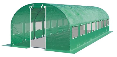 TOOLPORT Tunnelväxthus Växthus 4x8m stabil & hållbar med fönster - 180 g/m² tjock PE-presenning grön transparent
