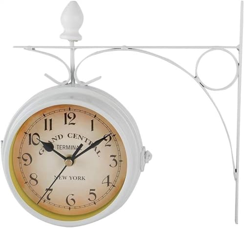 LUOYAOB Retro Bahnhofsuhr Retro doppelseitige Wanduhr, Bahnhofsuhr, stille Zwei Gesichter Retro Stationuhr, Wandhängeuhr for Wohnzimmer/Küche/Schlafzimmer/Büro, Terrasse, Garage, Garten, Kaffee, Bar