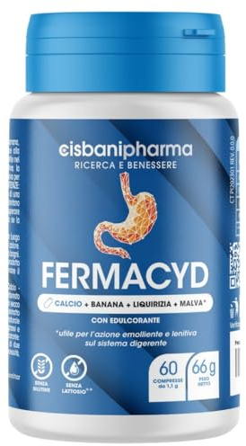 CISBANI PHARMA Fermacyd Gastroprotettore Stomaco per Reflusso e Bruciore | Antiacido con Azione Digerente con Calcio, Banana, Liquirizia, Malva, per il Benessere Gastrointestinale - 60 Compresse.