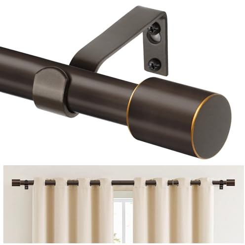 TONIAL Bronze Curtain Rod for Windows, 32 to 58 Inch, Modern Cap Finials