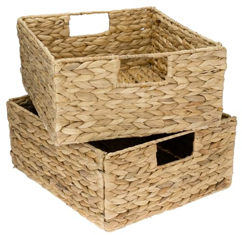 HMF Aufbewahrungskorb, Korb geflochten aus Wasserhyazinthe Seegras | 2er Set | passend für Kallax halbes Fach | 30 x 34 x 15 cm