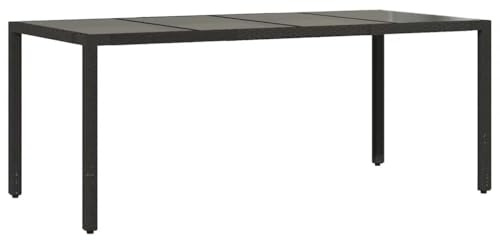 vidaXL Mesa de jardín Superficie de Vidrio ratán PE Negro 190x90x75 cm