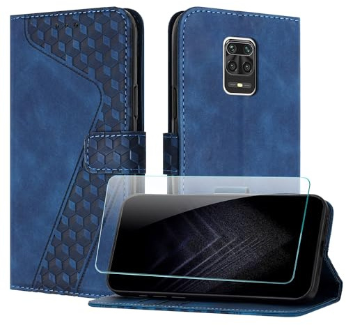 JayModCase Funda para Xiaomi Redmi Note 9 Pro, PU Piel Flip Carcasa con [Redmi Note 9 Pro Protector de Pantalla] Cierre magnético Soporte Plegable Tarjetas y Cartera (Azul)