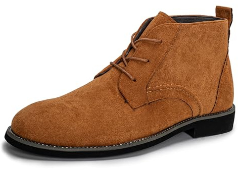 Plilima Botines Hombre Botas Cómodas Chukka Boots Moda Vestir Casuales Cordones Zapatos Hombre (Marrón,42)