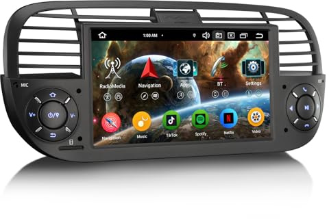 Erisin 8-Core 4GB+64GB Android 16 GPS Navegación Estéreo de Automóvil para Fiat 500/500C/500S/500E 7 IPS Pantalla táctil Soporte Wireless CarPlay Android Auto DSP Bluetooth 5.0 WiFi Dab+ Canbus